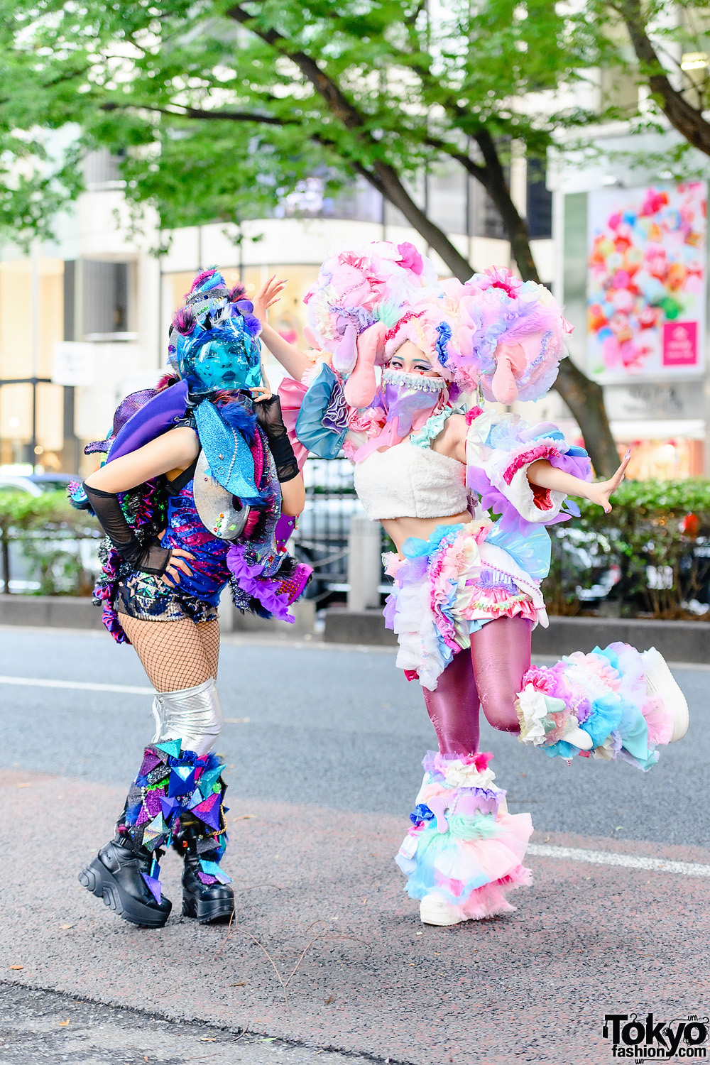 Kawaii Monster Cafe's Monster X Girls in Tokyo w/ Lovelies Lab Design Studio Setups, Multicolored Octopus Harness, Cotton Candy Oversized Twin Buns Headdress & Platform Sneakers