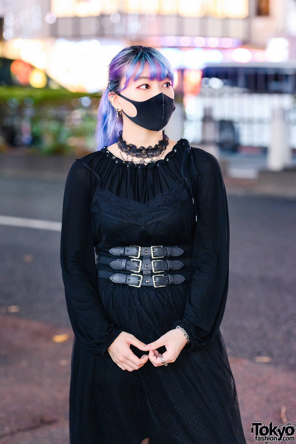 Colorful Corset Over Sheer Black Dress – Tokyo Fashion