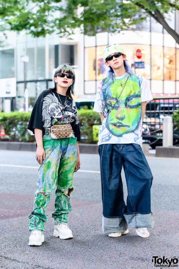 Mind Infection Painted Tokyo Street Styles w/ M.Y.O.B. Wide Leg Pants, Glomesh Bag, Buffalo London & Nike x Painted Sneakers