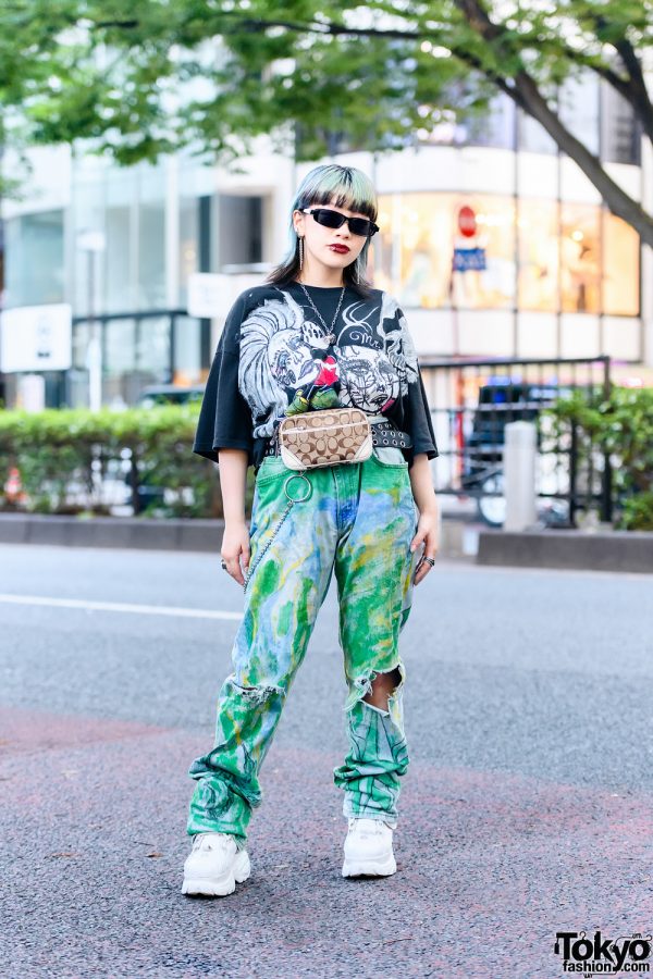 Mind Infection Painted Tokyo Street Styles w/ M.Y.O.B. Wide Leg Pants ...
