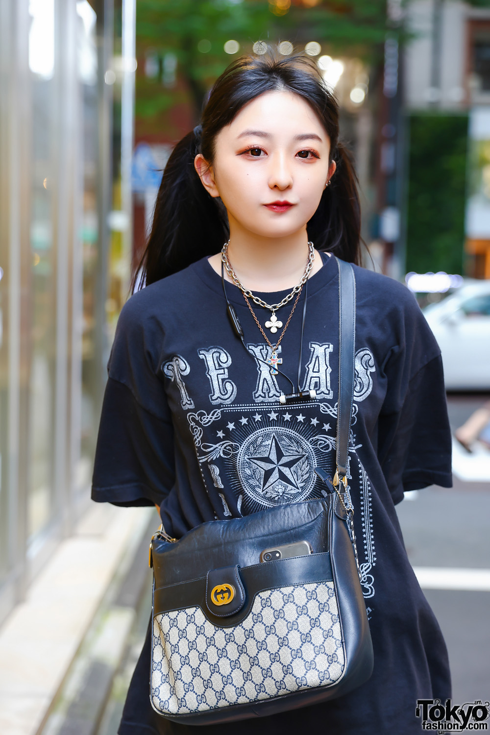 Casual Tokyo Style w/ Twin Tails, Layered Necklaces, Kinji Texas T