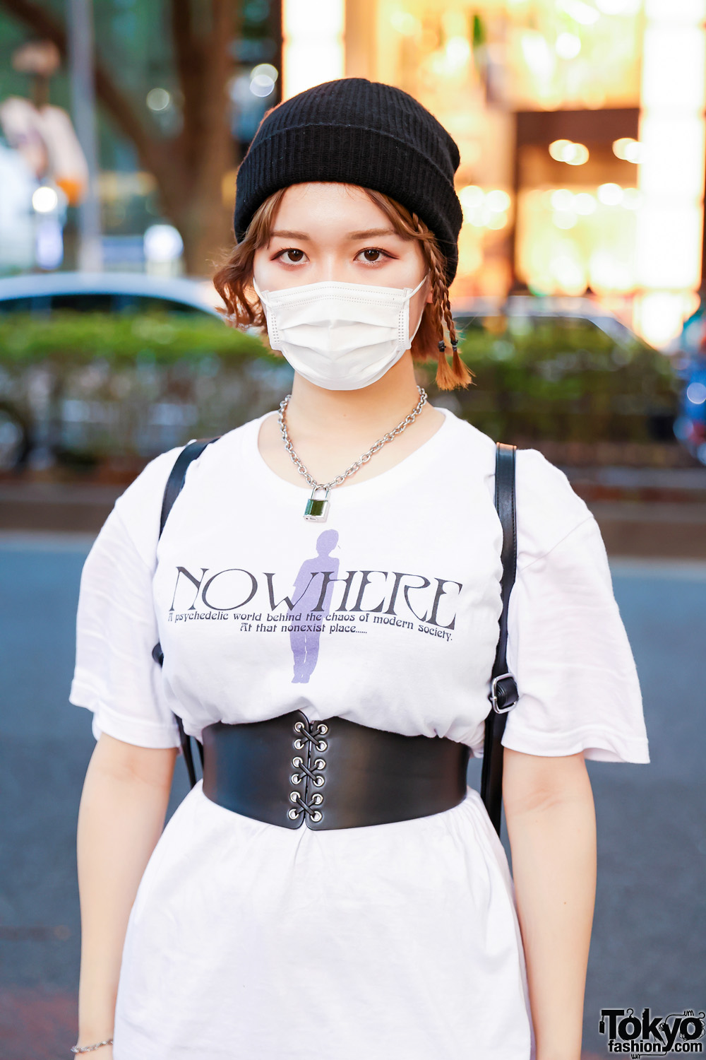 Tokyo Student w/ Corset over M.Y.O.B White Shirt, Une Maision Pants,  Forever21 Shoes, Kobinai Backpack, GU & Resale Accessories – Tokyo Fashion