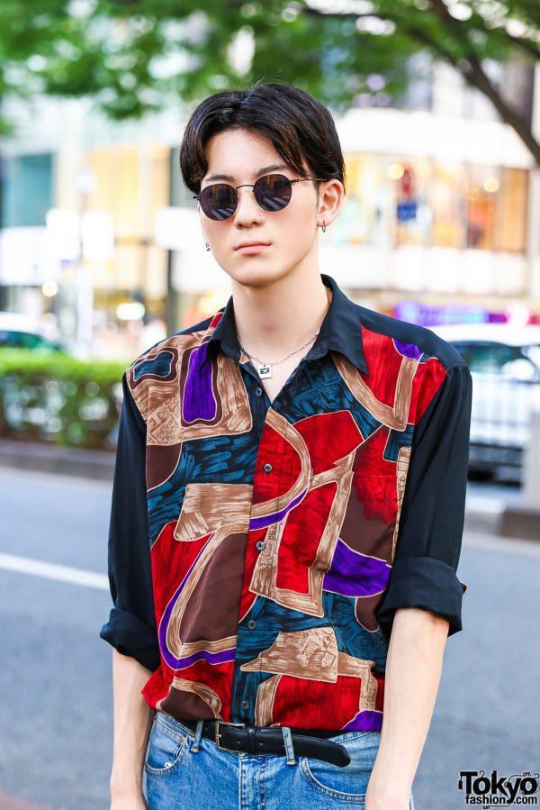 Casual Menswear in Tokyo w/ Round Sunglasses, Abstract Shirt, JieDa ...