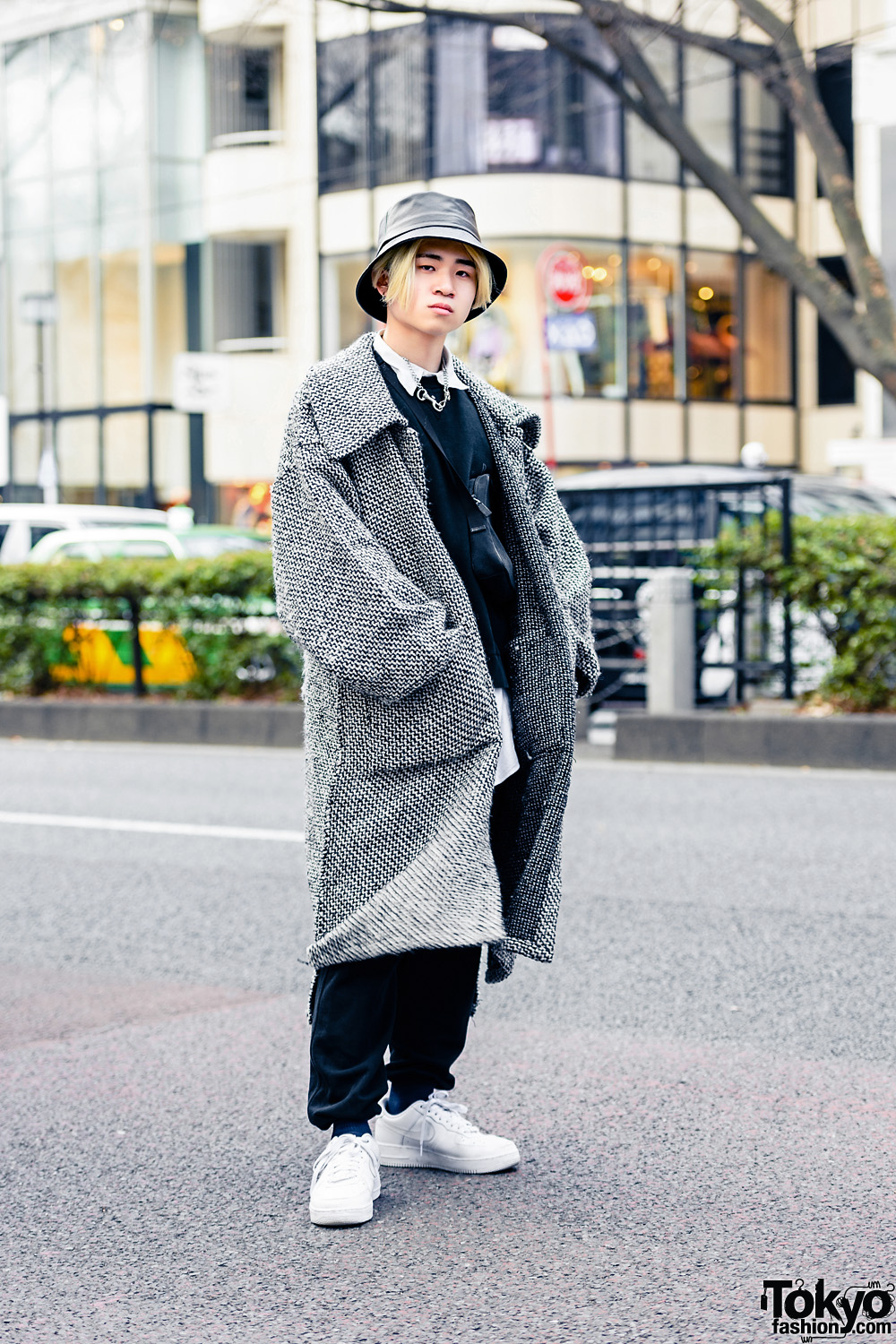 Harajuku Layered Winter Street Style w/ Bucket Hat, Ikumi Thick Coat, Layered Vintage Shirts, Moschino Pants, Nike Sneakers, Gucci Sling Bag & Vintage Silver Accessories