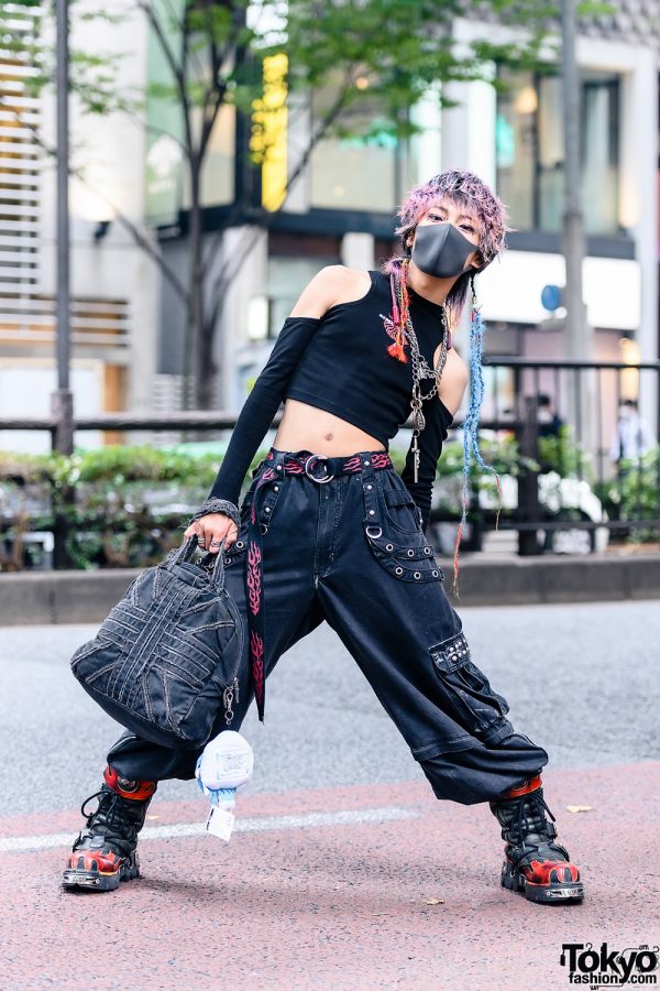 Japanese Hair Stylist Street Style in Harajuku w/ Never Mind the XU, Tripp NYC Pants, Handmade Accessories & New Rock Flames Boots