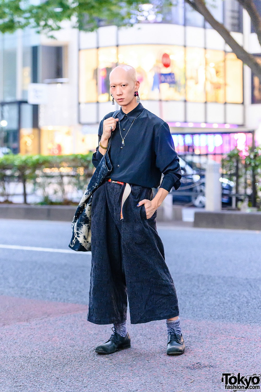 Japanese Menswear Street Style w/ Industrial Barbell Piercing, Hamsa ...