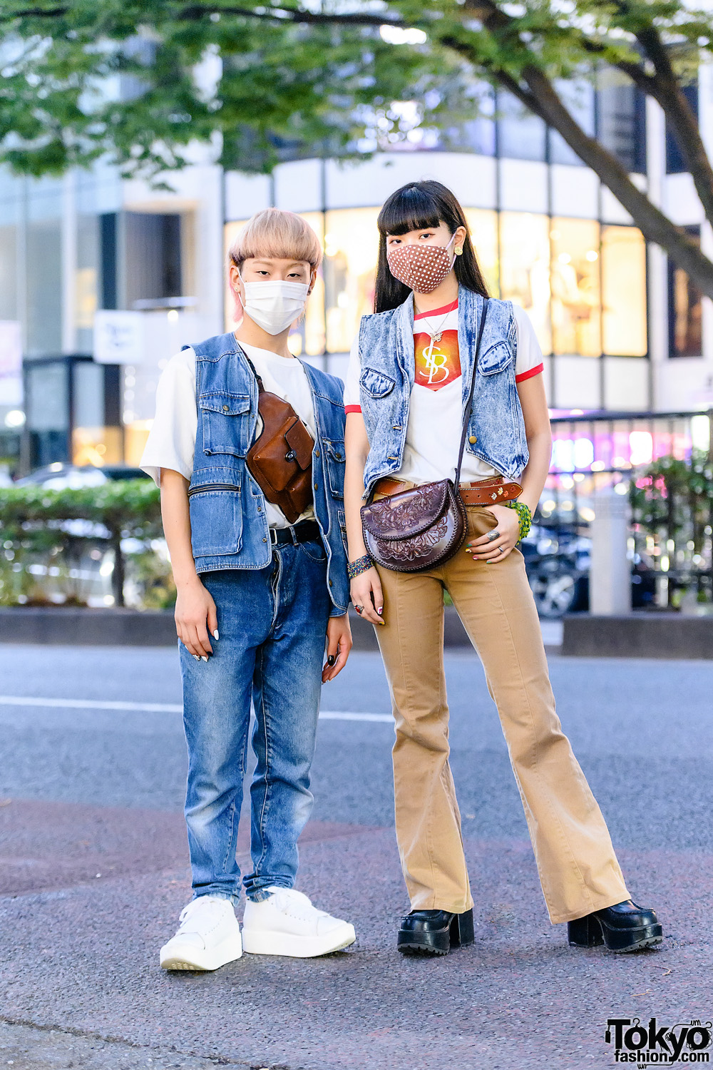 Tokyo Denim Street Styles w/ Blonde Bob, Polka Dot Mask, Utility 