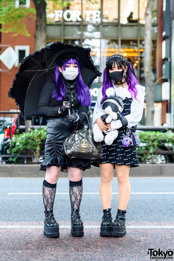 Harajuku Girls Street Goth Styles w/ Purple Hair, Teddy Bear, Morph8ne, Killstar, Vivienne Westwood, Never Mind the XU & Yosuke Caged Platforms