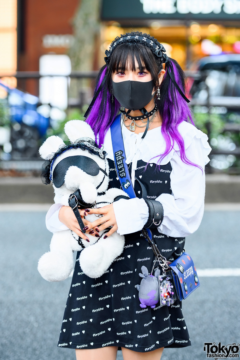 Harajuku Girls Street Goth Styles w/ Purple Hair, Teddy Bear 