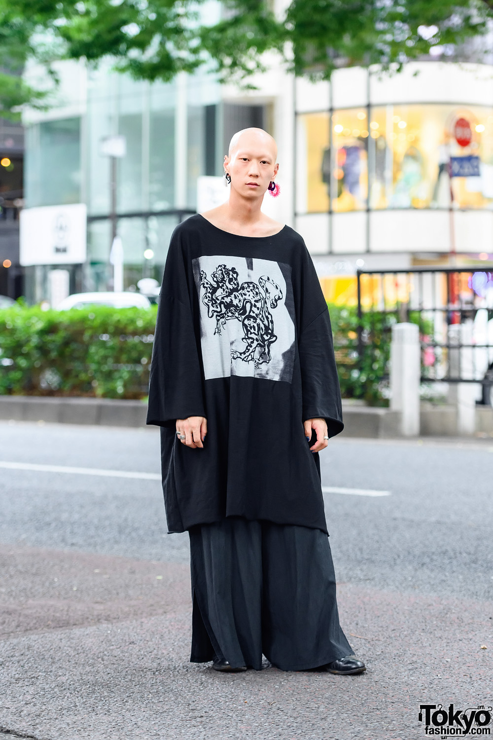 Japanese Oversized Menswear Style w/ Nomad Goba Shirt, Kujaku Wide Pants, Kenzo, Officialp Flower Earrings & Loake Boots