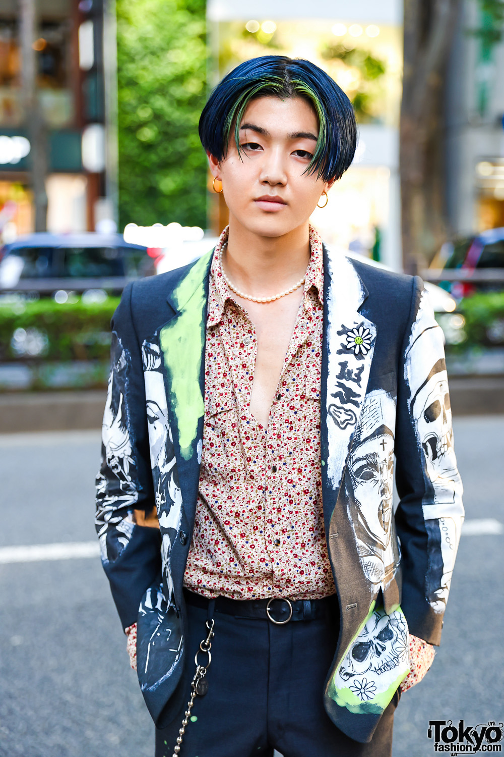 Remake Suit Style w/ Blue Green Hair, Pearl Necklace, Hand-Painted Suit ...