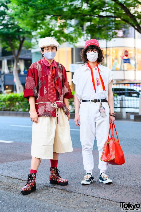 Harajuku Guys’ Color-Coordinated Street Styles w/ Kimono Jacket, Handmade Fashion, Levi’s Cuffed Pants, Remake Converse Sneakers & Alter Venomv Strawberry Boots