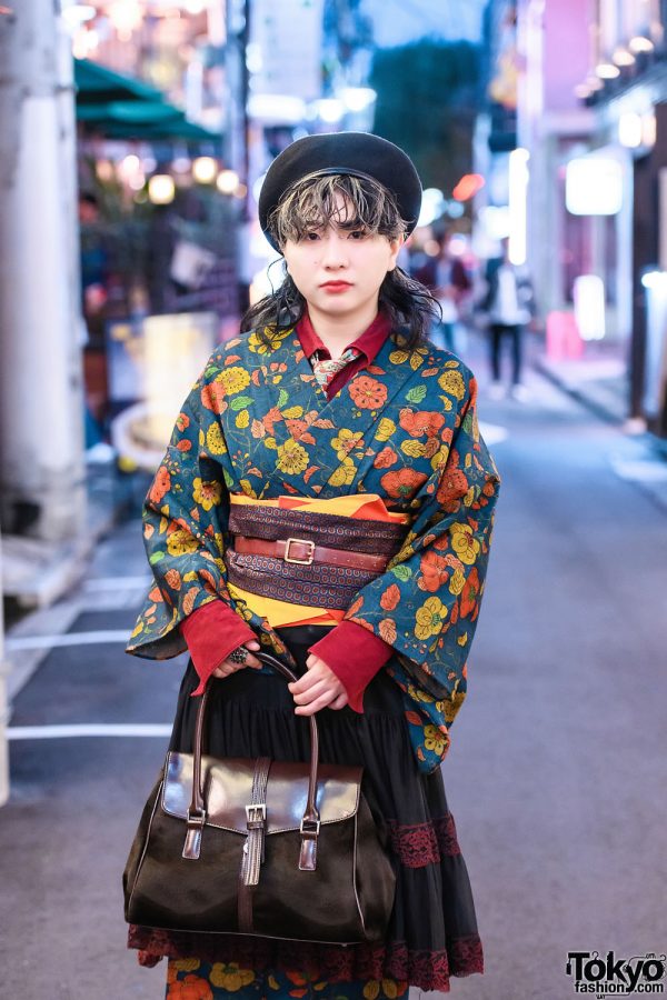 Vintage Floral Kimono Street Style w/ The Mondays Skirt, Layered Belts ...