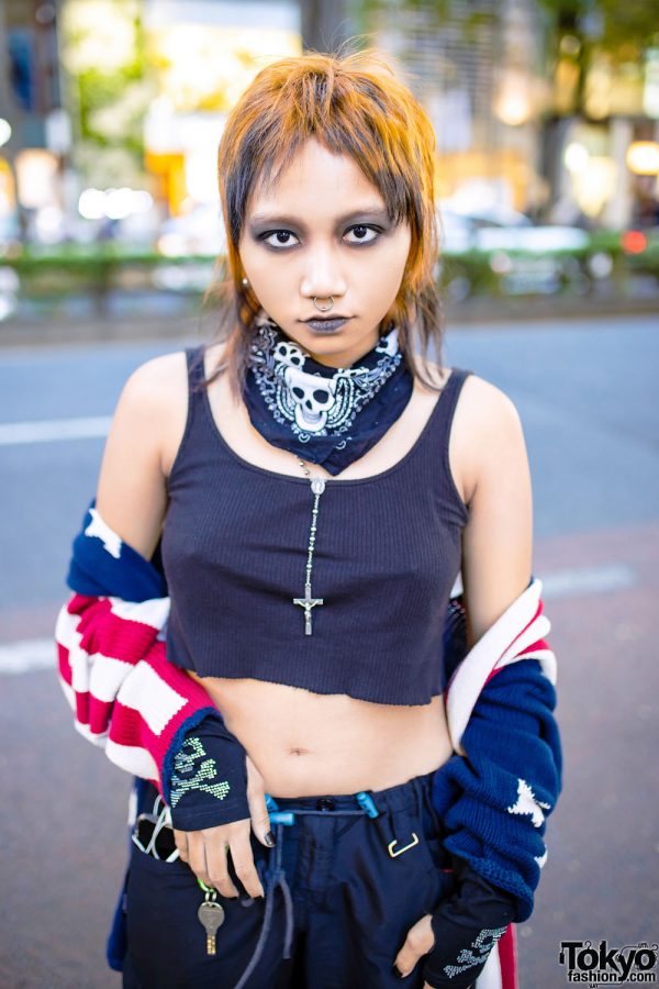 Harajuku Street Style w/ Two-Tone Hair, Septum Ring, American Flag ...