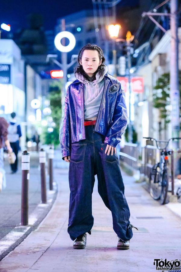 Tokyo Mens Style w/ NeonSign Backwards Wide Leg Jeans, NutEmperor Crocodile Leather Jacket, Barragan NYC & Hurley Leather Boots