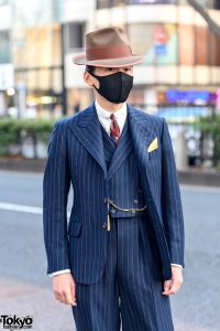 Bespoke 1930s Pinstripe Suit by Old Hat Tokyo, Pocket Watch, and Dress ...