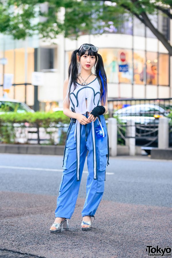 Harajuku Girl in M.Y.O.B Tokyo Street Style w/ Twin Tails, Cargo Pants, WEGO Accessories, Fancy Mental Bag & Kiko Mizuhara Platform Heels