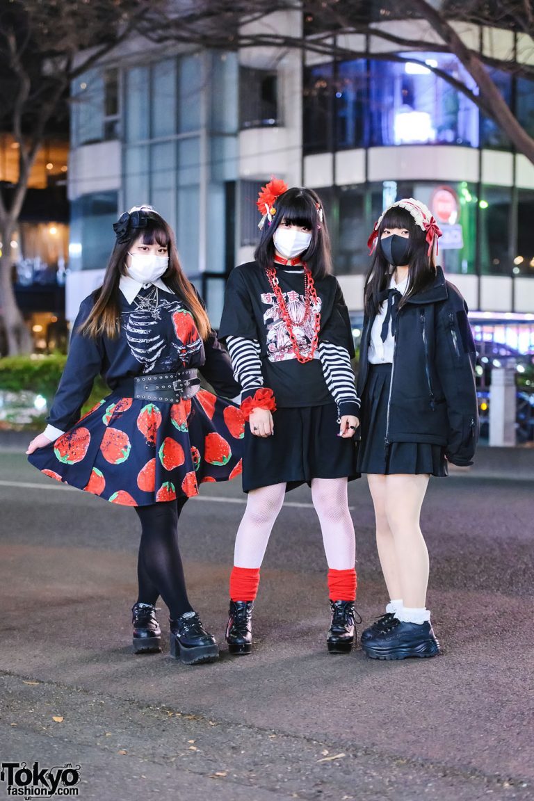 Harajuku Trio’s Color-Coordinated Street Styles w/ Headpieces, ACDC Rag ...