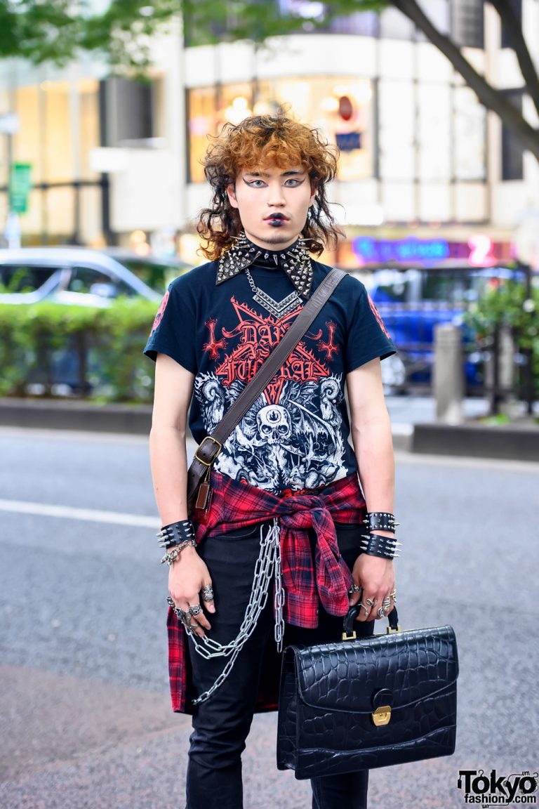 Harajuku Guy in Dark Funeral T-Shirt, Spikes, Studs, Briefcase ...