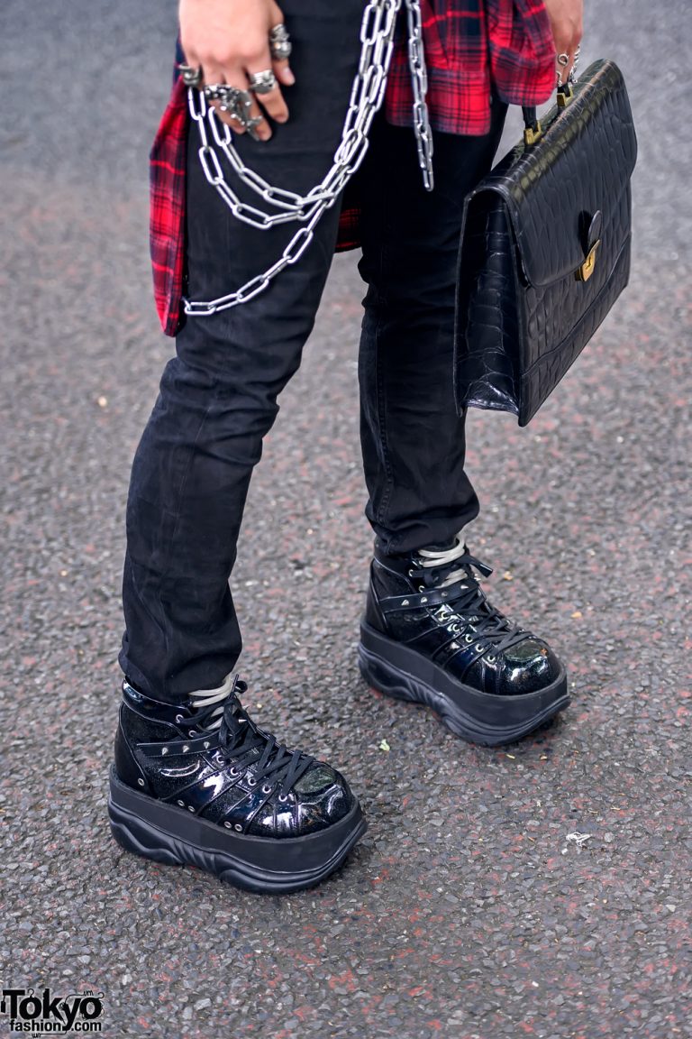 Harajuku Guy in Dark Funeral T-Shirt, Spikes, Studs, Briefcase ...