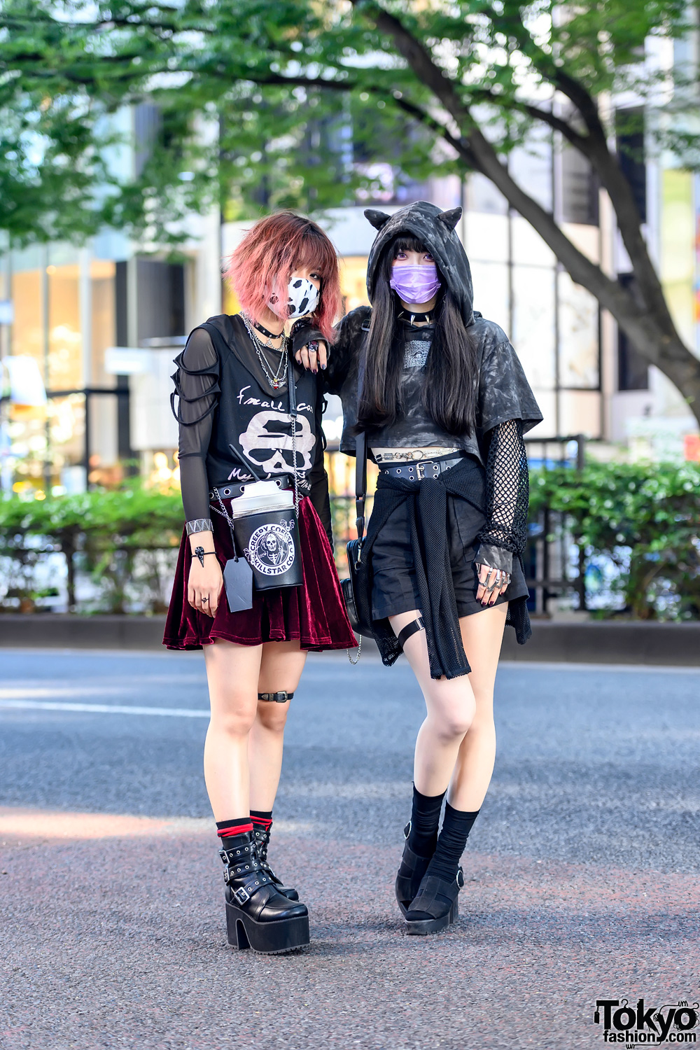 Harajuku Girls in KRY Clothing Ears Cropped Hoodie, Killstar, Funky Fruits, Garters, Qooza & Jamie Ank