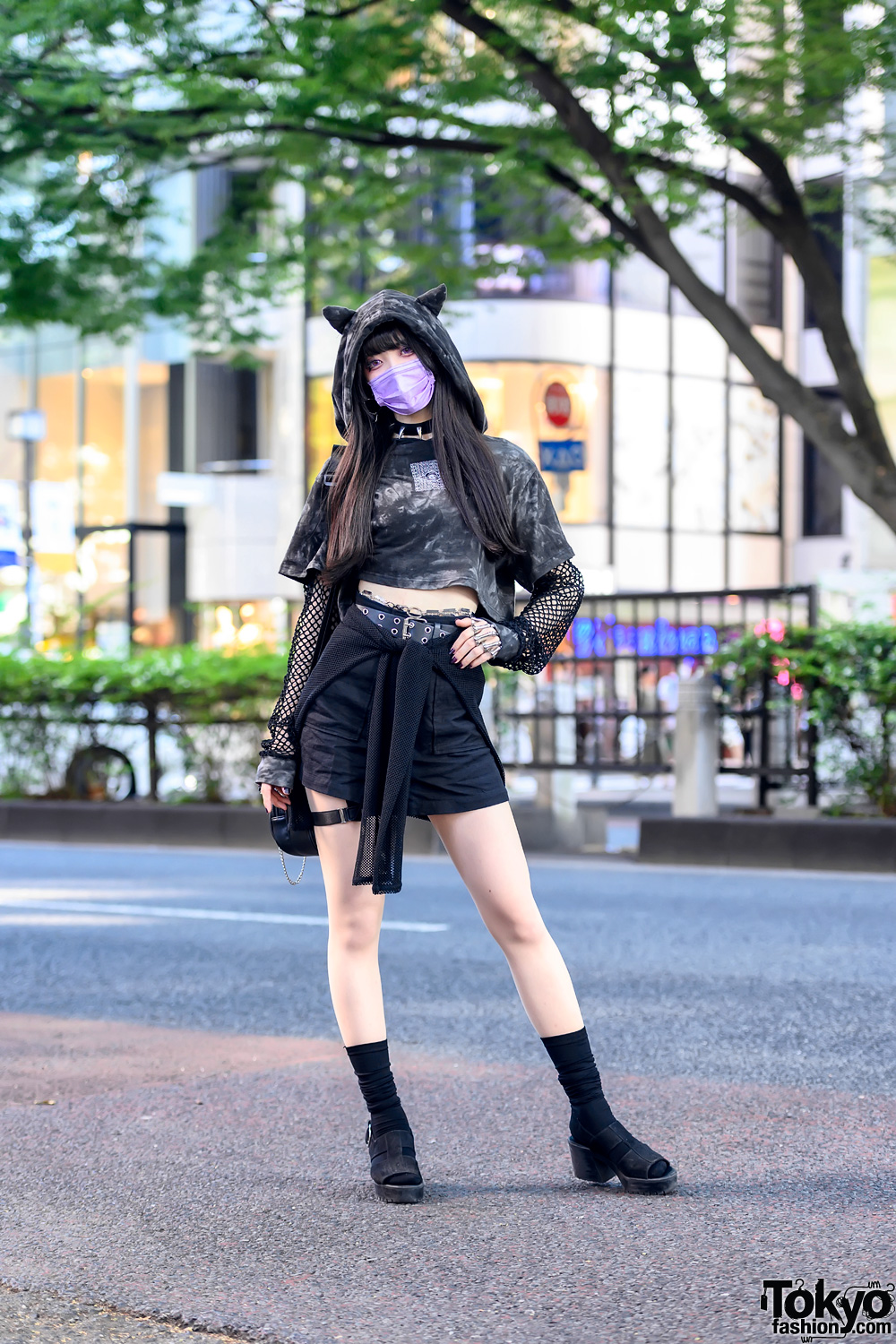 Harajuku Girls in KRY Clothing Ears Cropped Hoodie, Killstar, Funky Fruits,  Garters, Qooza & Jamie Ank – Tokyo Fashion