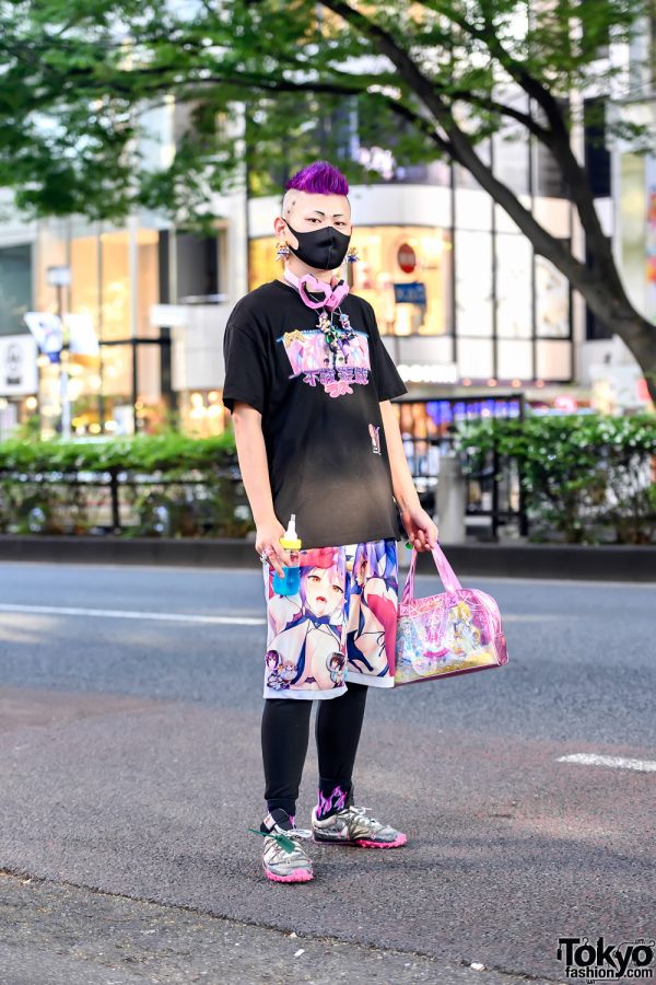 Japanese Anime, Akihabara & Otaku Fashion in Harajuku w/ Las42018 Tee, Handmade Anime Pants & Anime Figure Accessories