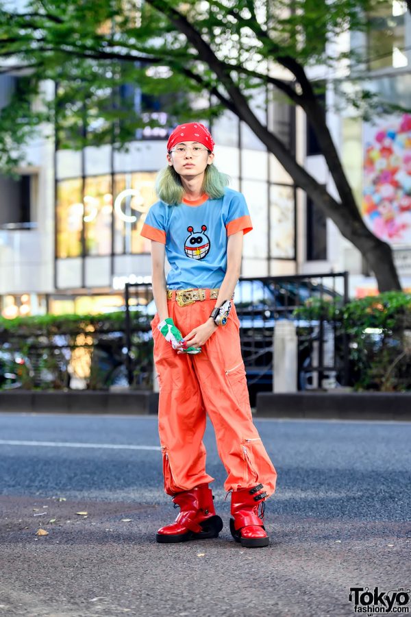 Vintage Casual Street Style w/ Undercover Shirt, Vintage Printed Long  Sleeves, Vintage Plaid Pants, Salomon Shoes, Lucky Daikichi Manga Tote Bag,  Leather Crossbody Bag & Judy Blume Earring – Tokyo Fashion