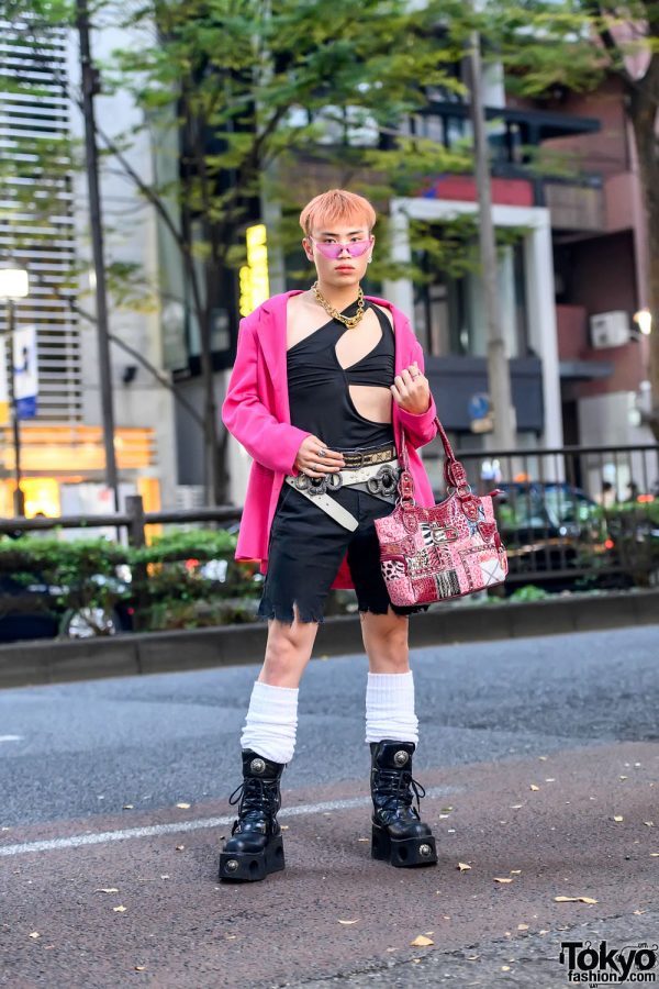 Harajuku Guy in Cutout Top, Pink Blazer & Loose Socks w/ Handmade ...
