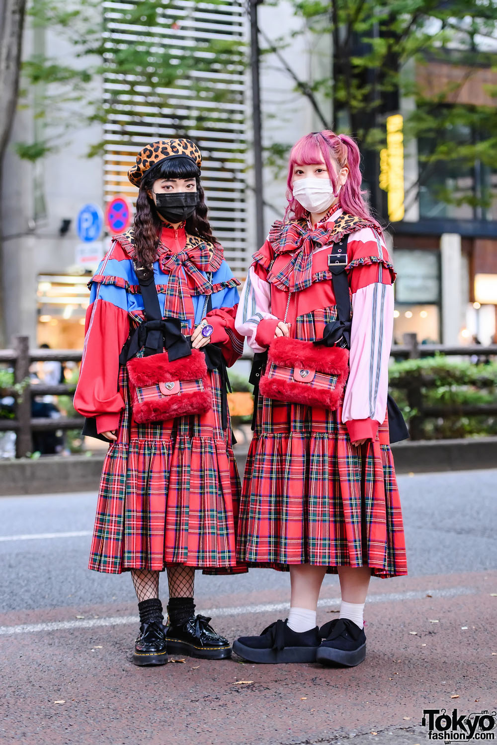 HEIHEI Harajuku Red Plaid Street Styles w/ Ruffle Harnesses, Dr. Martens & Tokyo Bopper