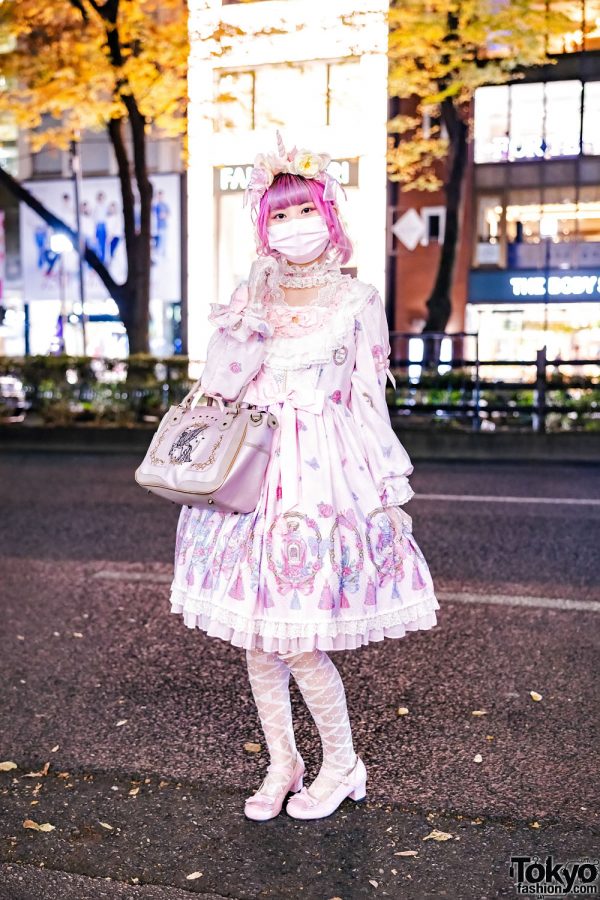 Angelic Pretty Japanese Lolita Street Style w/ Unicorn Horn & Ozz On Japan Bag