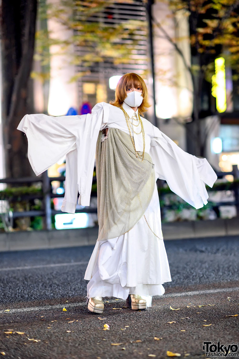 Harajuku Guy in Handmade Remake Street Style w/ Oversized Sleeves, Gold Chains & Platform Boots