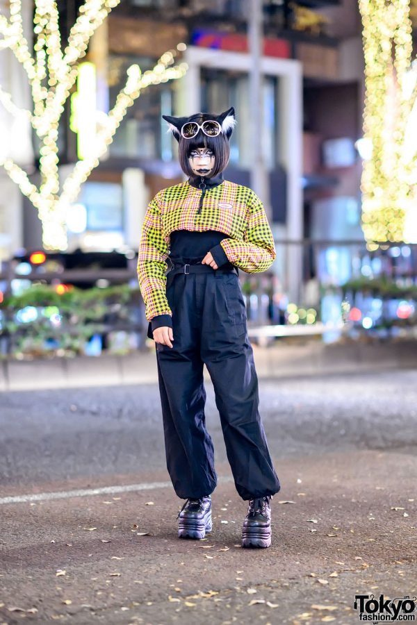 Harajuku Girl w/ Cat Ears in “Tokyo” Cropped Jacket, Resale Fashion & Yosuke Platform Shoes