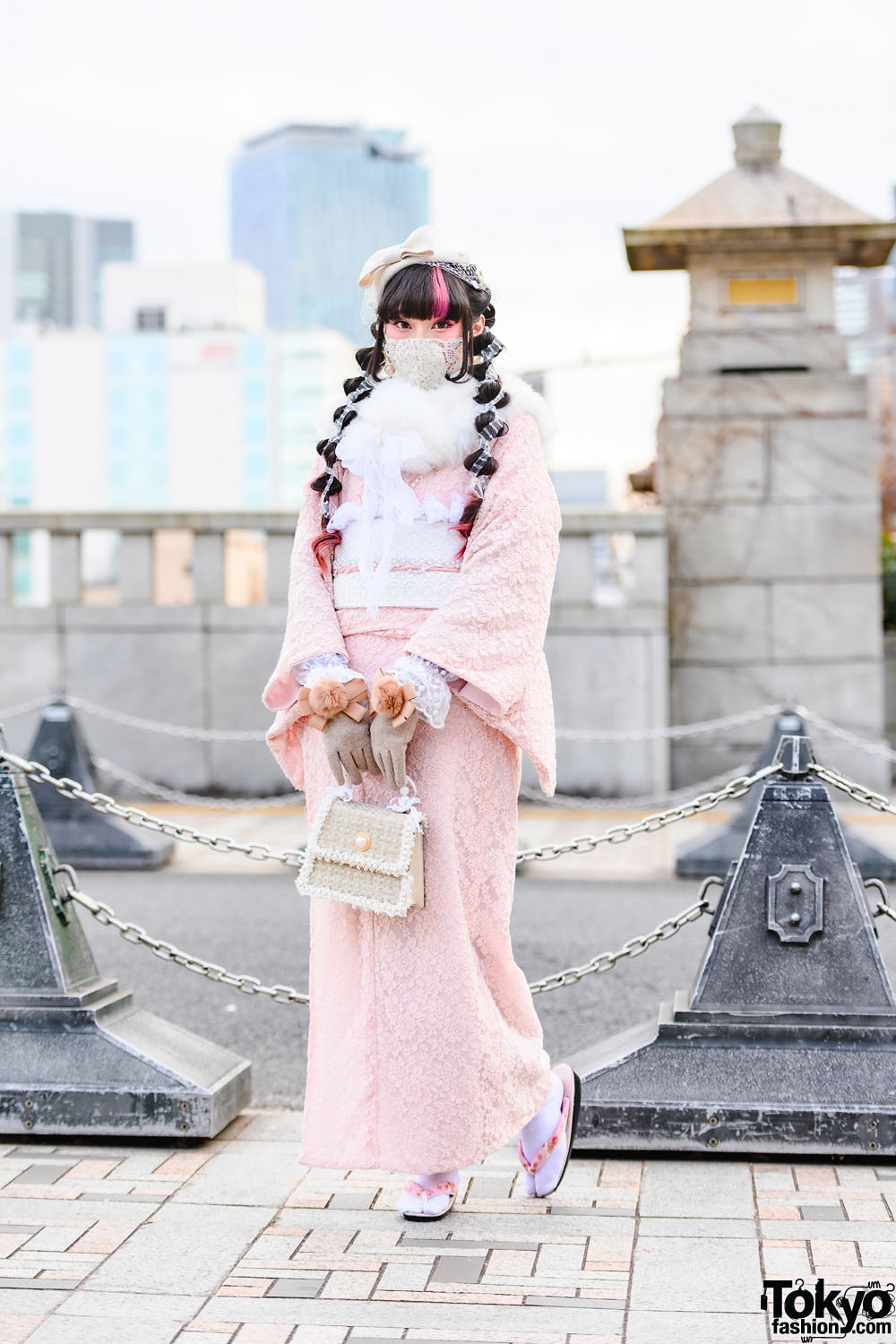 RinRin Doll Wearing a Kimono & Twintails Hairstyle on The Street in Harajuku