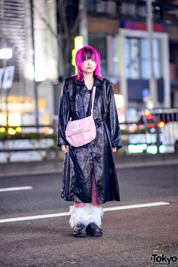 Harajuku Girl w/ Pink Streaked Hairstyle, Chanel Plush Bag, Leg Warmers & Spiked Crocs