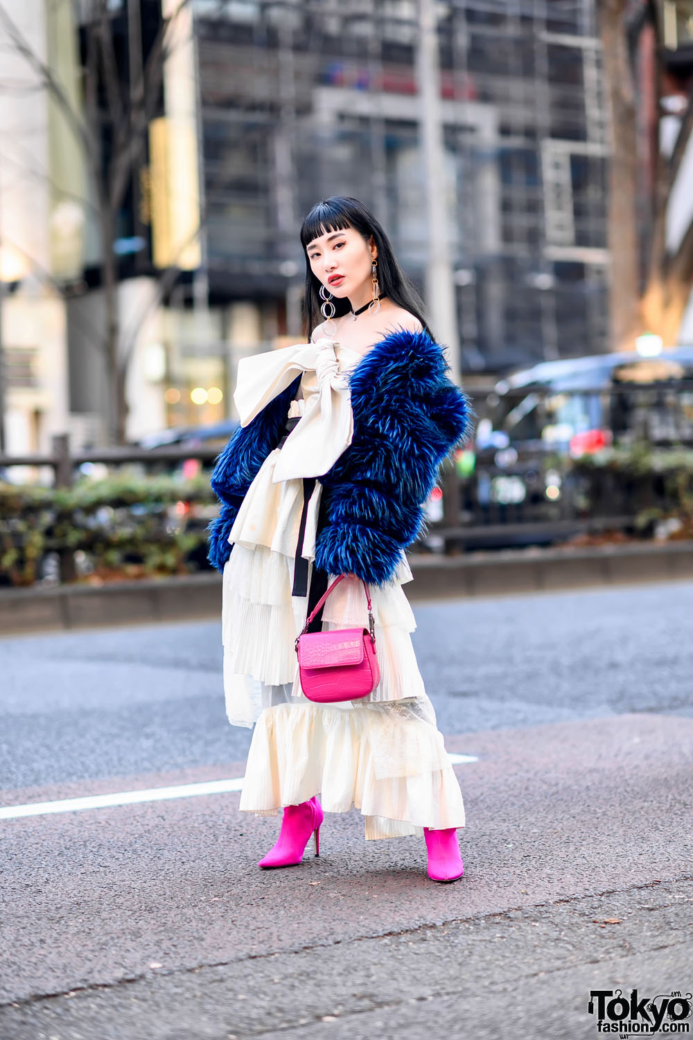 Japanese Model w/ Giant Bow, Faux Fur Jacket, BPM150 & Pink Accents in Harajuku