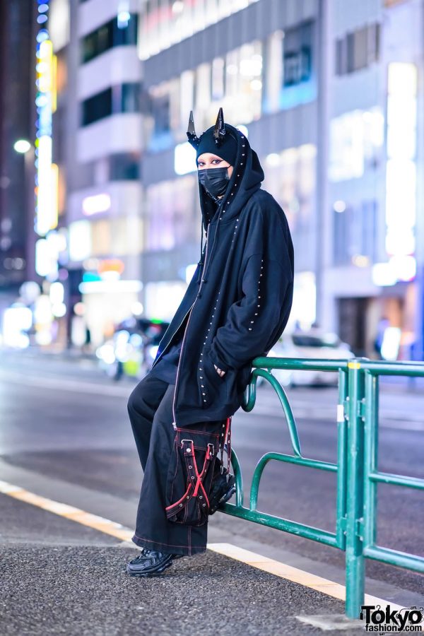 Dark Harajuku Street Style w/ Chuocho Tactical Craft Horns, Ikumi, Tripp NYC Strap Pants & Nike Sneakers