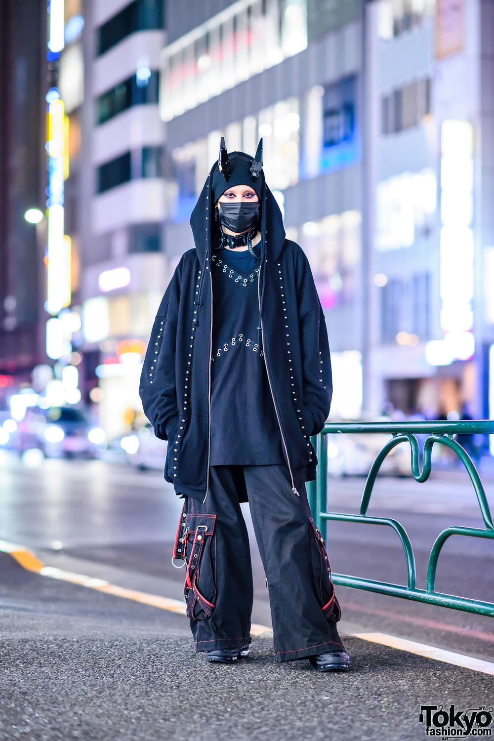 Dark Harajuku Street Style w/ Chuocho Tactical Craft Horns, Ikumi, Tripp NYC Strap Pants & Nike Sneakers