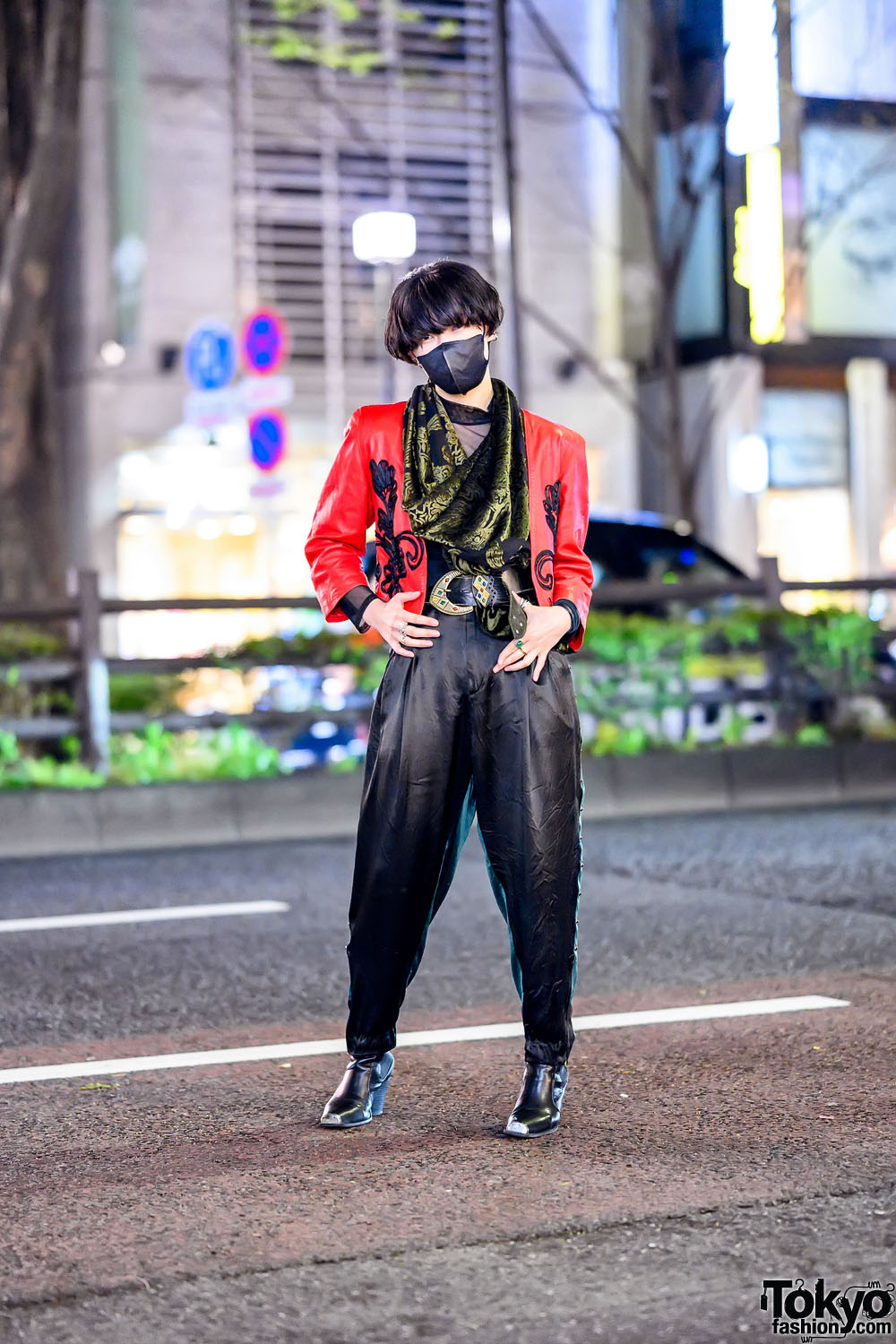 Harajuku College Student in Vintage Cropped Blazer, Toga Pants, Vintage Accessories & Vintage Boots
